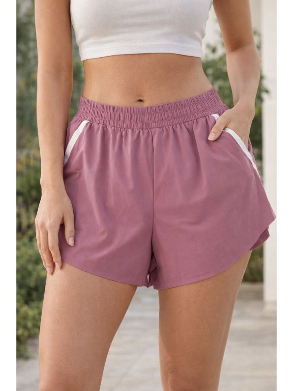 All in Motion size Large Woven High-Rise Shorts 3" Pink White NEW